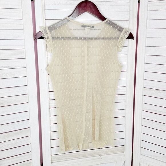Vintage Express Sheer Lace Mesh Ruffle Coquette Top Blouse Ivory XS Y2K Western - Picture 8 of 12